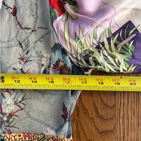 Froxx Overlay Silk Top Size M Bell Sleeve Floral Tie Front Multi Fabric Classy - Picture 5 of 7